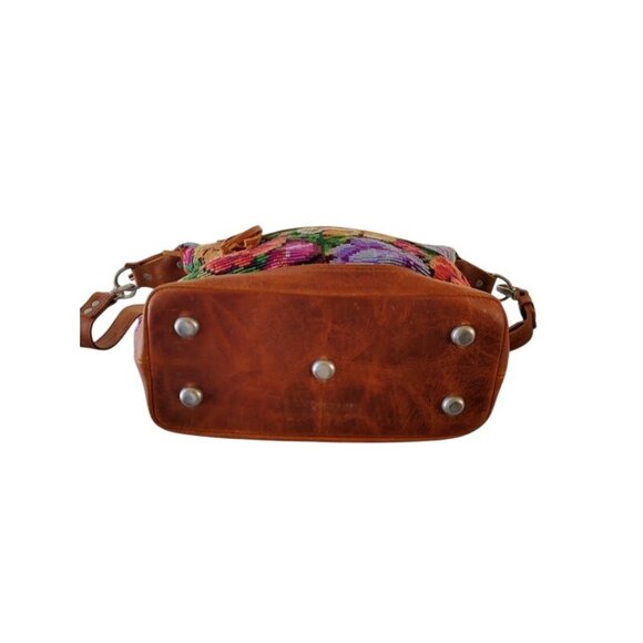 HLV Leather & Handwoven Floral Small Crossbody Purse - Picture 5 of 6